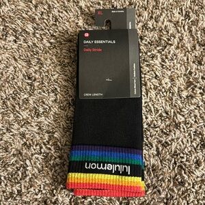 Lululemon Daily Stride Crew length black and rainbow sock XL